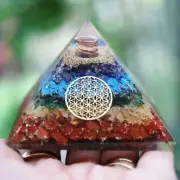 Natural Chakra Orgone Pyramid Flower of Life EMF & 5G Protection 75mm