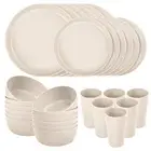 EI 24pcs Wheat Straw Dinnerware Set,Beige Wheat Straw Plates,Plastic Plates R...