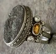 Aldrich Art Stunning Large Druzy Amber & White Topaz Ring