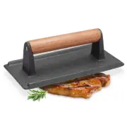 NNEAGS Cast Iron Bacon Meat Steak Press Grill BBQ with Wood Handle Weight Plate