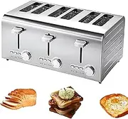 Commercial 6 Slices Toaster，Auto Pop-Up (Independent & Extra Wide Slots with high Lift, 7 Browning Levels, Brushed & Stainless Steel, Frozen/Cancel/Reheat Function, Removable Crumb Tray