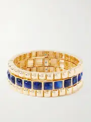 [Roxanne Assoulin] Roxanne Assoulin - The Puffy Stud Set Of Three Gold-tone Crystal Bracelets - One size One size Gold