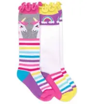 Jefferies Unicorn Rainbow Stripe Knee High Socks 2 Pair Pack 2-4Y 3-7Y