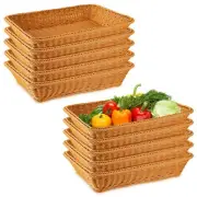 10 Pcs Poly Wicker Woven Bread Basket Imitation Rattan Fruit Basket Tray Stac...