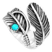 Feather Turquoise Ring Sterling Silver Thumb Boho Bohemian Adjustable Size Gifts
