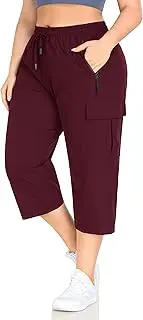 [ZERDOCEAN] Women's Plus Size Capri Hiking Pants Lightweight Quick Dry Athletic Pants Drawstring Zipper Pockets