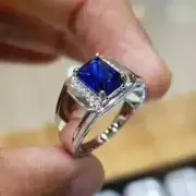 2Ct Emerald Cut Lab Created Blue Sapphire Men's Pinky Ring 14k White Gold Plated