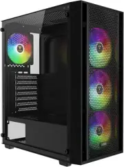 ATX Mid Tower Computer PC Case with Tempered Glass, 4X 120Mm ARGB PWM Fans Gamin