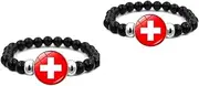2 Swiss Flag Bracelet Handmade Black Beaded Stretch Bracelet Football Basketball Game Fan Cheer Bracelet, One size, Resin, no gemstone
