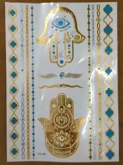 Gold Metallic Temporary Tattoos: Hindu symbols The Hamsa Hand W/ chain tattoos