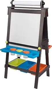 KidKraft Wooden Storage Easel with Dry Erase and Chalkboard Surfaces, Children's Art Furniture - Espresso