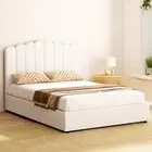 Double Bed Frame Boucle Beige 200cm Stylish Storage Padded Headboard Moder H-ABC