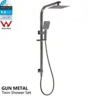 Gun Metal Square 8" Rainfall Shower Head 3-Function Handheld Slide Rail Twin Set