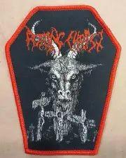 Rotting Christ Thy Mighty Contract Coffin Shaped Woven Patch Red Border