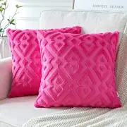 Pack of 2 Soft Plush Short Wool Velvet 22" x 22" (Pack of 2) Hot Pink