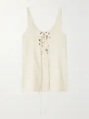[Chloé] Chloé - Leather-trimmed Silk-blend Canvas Tank - Off-white - FR 38 FR 38 Off-white