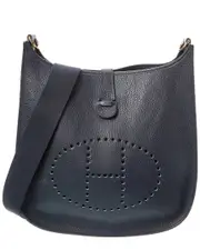 Herms Navy Blue Clemence Leather Evelyne GM Shoulder Bag (Authentic Pre- Loved)
