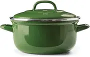 BK Indigo Dutch Heritage Round German Enamelled Casserole with Lid with PFAS-Free Ceramic Non-Stick Coating, 22 cm/3.3 Litre, Induction, Dishwasher Safe, Oven Safe, Green