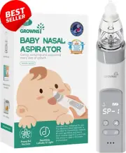 GROWNSY Electric Nasal Aspirator for Baby w/ 3 Tips, Music & Light – Gray