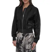 DKNY SPORTSWEAR Organza Eyelet Bomber Jacket in Black at Nordstrom, Size Medium