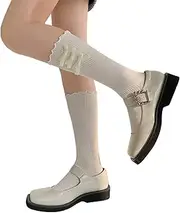 Mfacl Womens Socks Lolita Socks Early Spring Bow Fungus Edge Tube Socks Lolita Girls Students Pile Pile Socks Women (Color : White, Size : One Size)