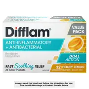 Difflam Sore Throat Lozenges Sugar Free Honey & Lemon 32 Pack