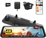 [WOLFBOX] G850 4K Mirror Dash Cam: 12'' Rear View Mirror Camera for Car,Dual Dash Cameras Front and Rear,Super Night Vision,Parking Monitoring,Reversing Assistance,64GB Card & GPS