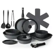 USELUCK 20 Pcs Pots and Pans Set Non Stick Stackable Cookware Sets with Detac...