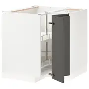 METOD corner base cabinet with carousel, white/Voxtorp dark grey, 88x88x80 cm