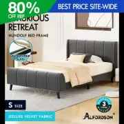 ALFORDSON Bed Frame Single Size Tufted Headboard Base Grey Velvet HUNDOLF