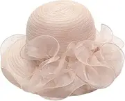 [Generic] Ruffles Wide Brim Sun Hat Lady Wedding Bridal Cap Summer Hats ﻿ ﻿