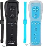 Wii Remote Controller (2 Pack) with Motion Plus Compatible with Wii and Wii U Console | Wii Remote Controller with Shock Function (Black+Blue)