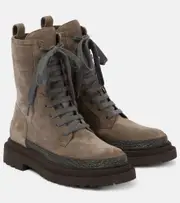 [Brunello Cucinelli] Brunello Cucinelli Monili suede combat boots AU 9.5 beige