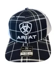 Ariat Trucker NWT Adjustable Snap Back Cap Hat Blue Plaid White Mesh A300016803