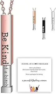 [DIOWUS] Be Kind Of A Badass Necklace For Women, Inspirational Square Tubes Pendant With Hidden Message Stainless Steel Band Friendship Necklaces To Best Friends Sorority Sisters Jewelry Gifts