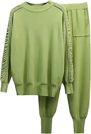 [UIOKLMJH] Two Piece Set Women Fashion Knit Suit Autumn Tracksuit 2 Piece Set Loose Long Sleeve Sweater Knit Pants Suit