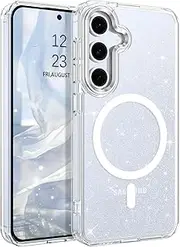 [BENTOBEN] Glitter Case for Samsung Galaxy S25/S24, Fancy Sparkle Slim Magnetic Phone Cases Compatible with Magsafe, Luxury Cute Bling Non-Yellowing Shockproof Cover for Samsung S25/S24 6.2 inch, Clear