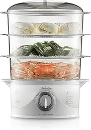 Sunbeam ST6650 Vitasteam Deluxe 3 Tier Electric Food Steamer | 800W | 9L Capacity | 60 Minute Timer | Compact Nesting Storage | 6 Cup Rice Bowl | White