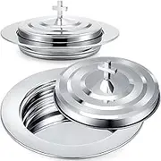 Zhehao 1 Plates Silver Communion Set with Lid, Stainless Steel Bread Tray Plates for Churches, Holy Communion Tray with Cover, Polished Church Supplies Ware Sets