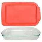 Pyrex (1) 234 4qt Basics Glass Baking Dish, & (1) 234-PC Red Plastic Lid