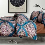 (Queen, Teal) - Damask Medallion Luxury Duvet Quilt Cover Boho Paisley Print Bedding Set 400 Thread Count Egyptian Cotton Sateen Vibrant Bohemian Pattern (Queen, Teal)