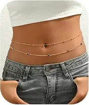 [Riymusry] Simple Metal Thin Beaded Waist Chain Jewelry Bikini Beads Belly Chains Summer Beach Crystal Layered Waist Body Jewelry for Women, Medium, alloy, No Gemstone