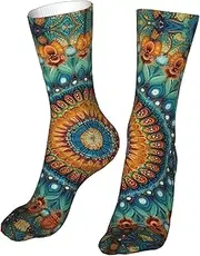 [CSIVKEJ] Crew Socks Comfort Casual Athletic Multi Design Socks For Women Men, Mandala 15, One Size, Mandala 15, One size