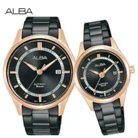 在飛比找PChome24h購物優惠-ALBA 雅柏 經典都會時尚對錶/黑X玫瑰金 (VJ42-X