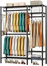 Heavy Duty Clothes Rack, Metal Garment Rack with 3 Hanging Rods, Adjustable Wire Clothes Shelving Storage Rack Freestanding Clothing Storage Organizer with 4 Shelves