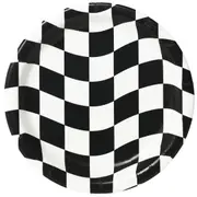 Black and White Checkered Wave Large Paper Plates (Pack of 8)