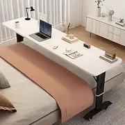 Bed Desk Overbed Table With Wheels - Adjustable Height Over The Bed Table - Solid Wood Panel