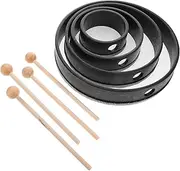 HANABASS 4 Sets Wooden Frame Drum with Mallets Faux PU Jazz Drum for Musical Education Natural Wood Color Percussion for Early Learning