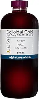 True Colloidal Gold – 100 ppm - 99.99+% Purity - 500 mL (16.9 Fl Oz) in Clear BPA-Free Plastic Bottle - Made in USA