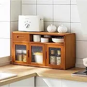 Brown Kitchen Tabletop Storage Cabinet with Multifunctional Spice Storage Rack Countertop Sideboard Cupboard for Dishes 62 * 23 * 39cm